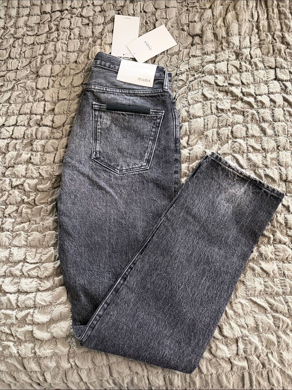 Ovadia High-Rise Straight Leg Jeans in Washed Black